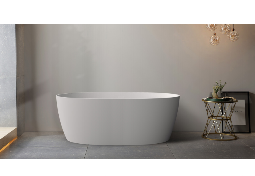 RIVA DELTA Super Slim Edge Freestanding Bathtub – Matte White | Oval Acrylic Bath | Available in 1500mm & 1700mm Sizes