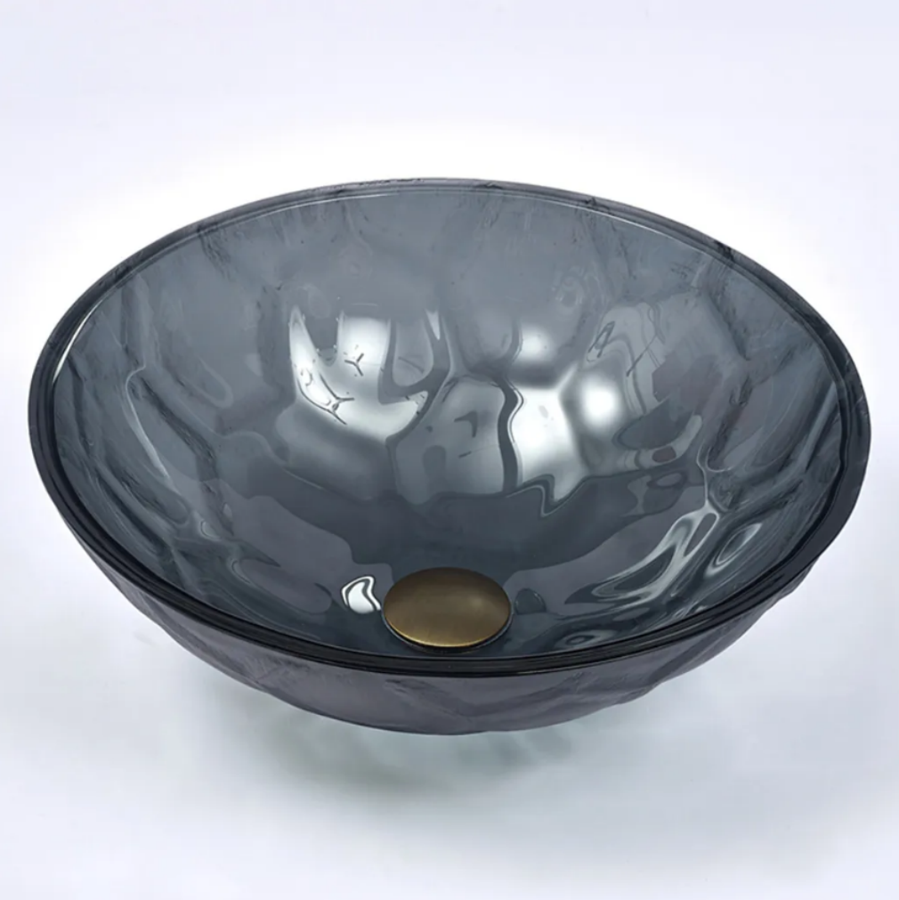 Infinity Dark Grey Double Layer Tempered Glass Round Above Counter Art Basin 420*420*145mm