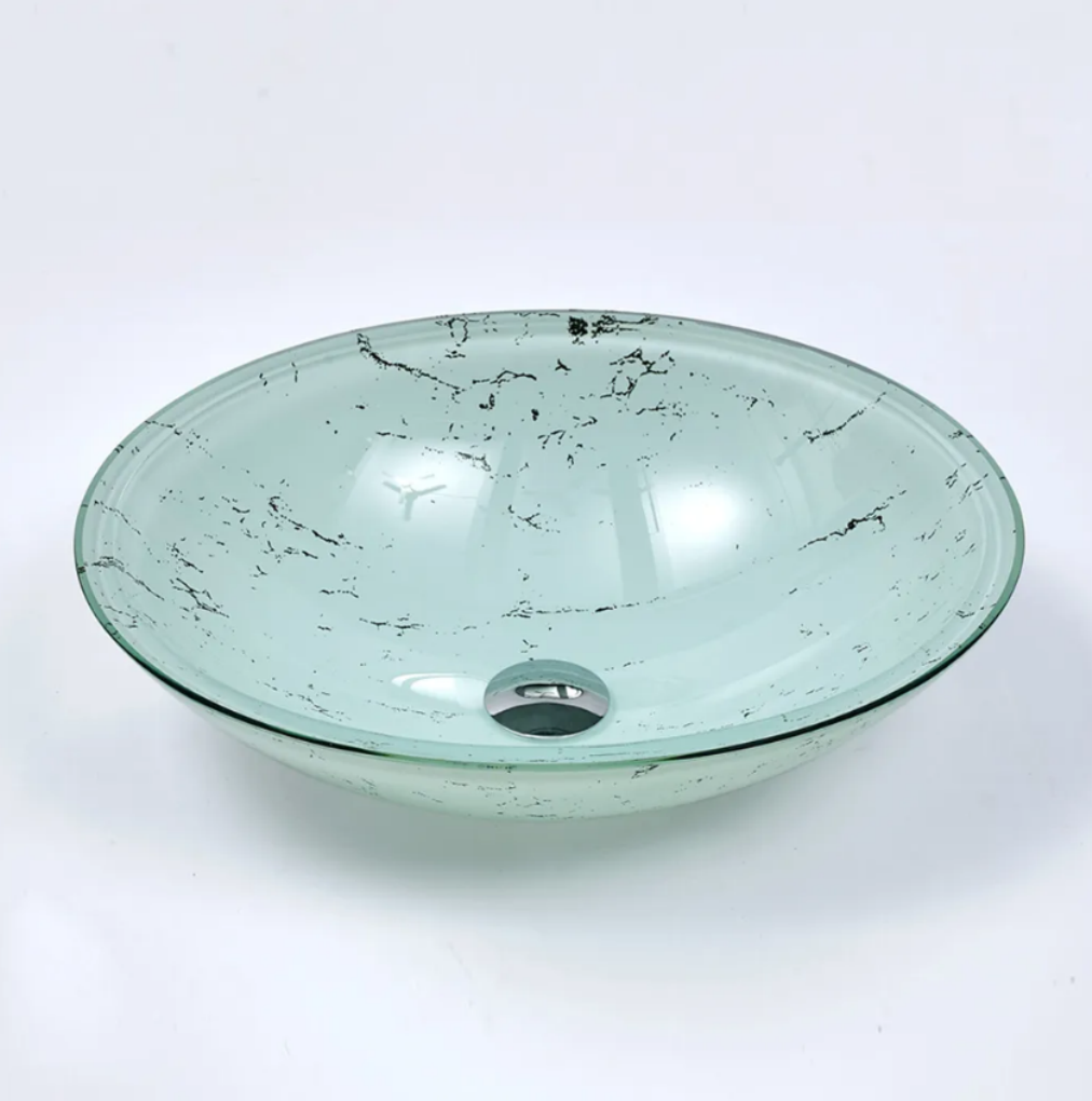 Infinity Green Double Layer Tempered Glass Oval Above Counter Art Basin 480*390*140mm