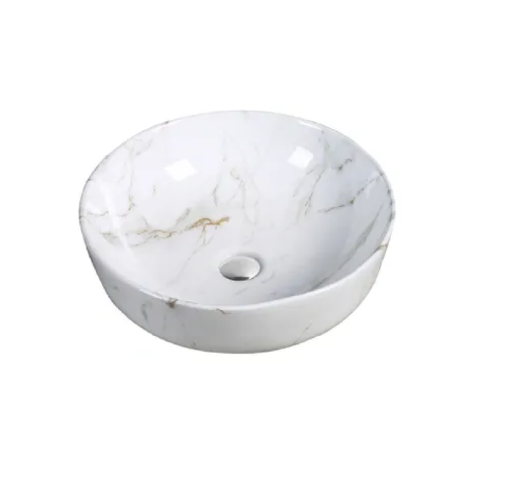 Infinity Gloss Carrara Ceramic Marble Round Above Counter Art Basin 415*415*130mm