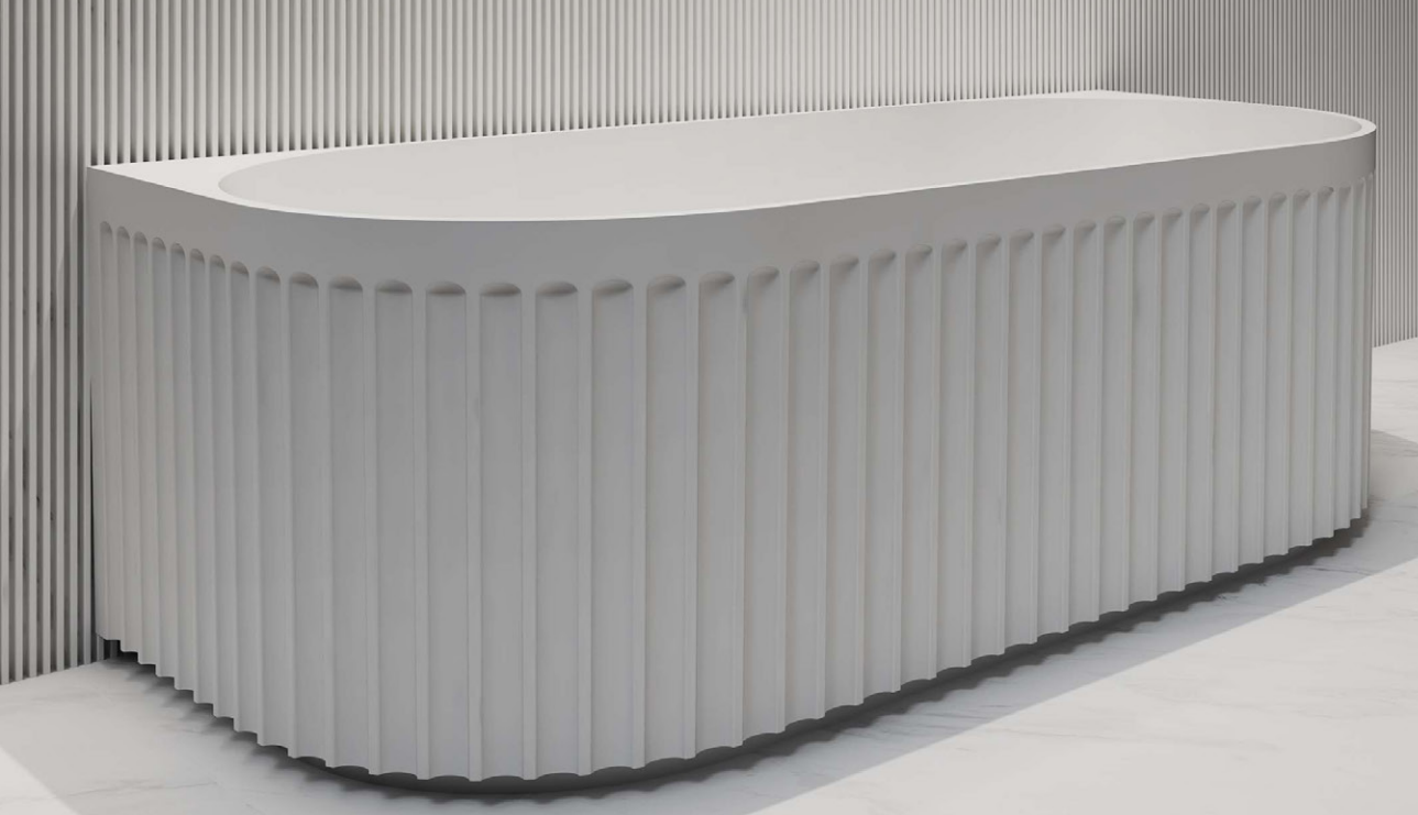 RIVA ROMA FLUTED BACK TO WALL BATHTUB – GLOSS WHITE & MATTE WHITE | Acrylic | Available in 1500mm & 1700mm Sizes