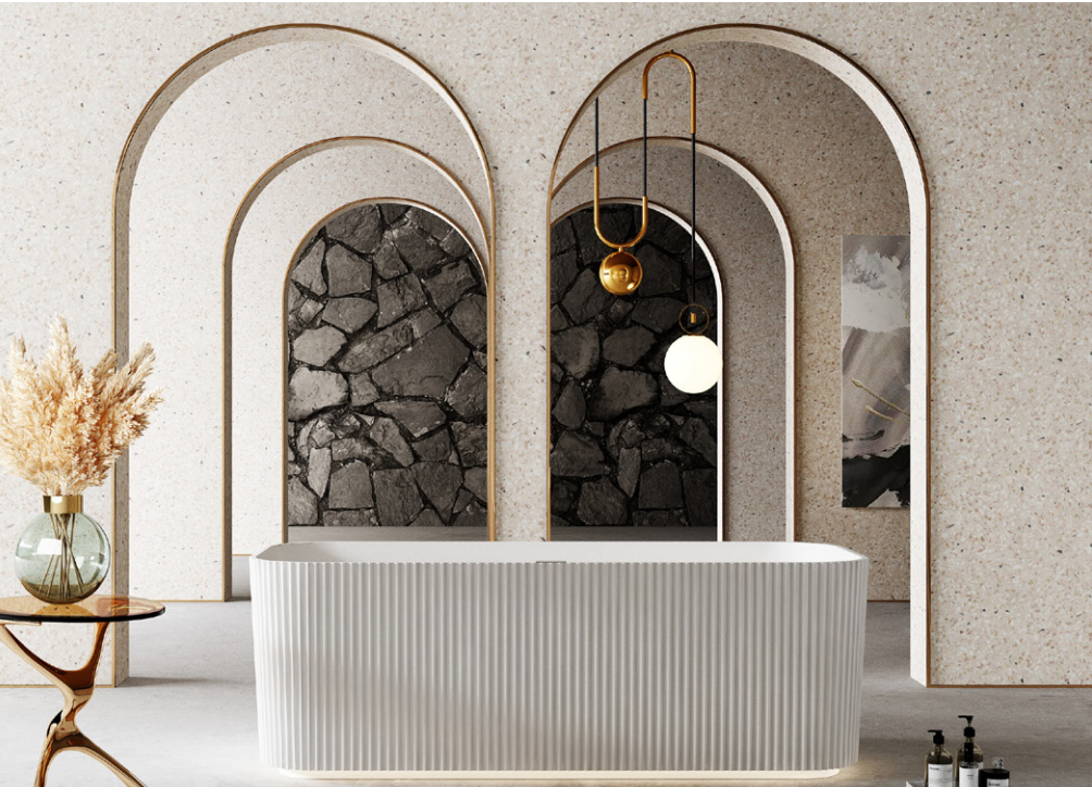 RIVA MILANO V-GROOVE Freestanding Bathtub – Gloss White | Matte White & Black | Available in 1500mm & 1700mm