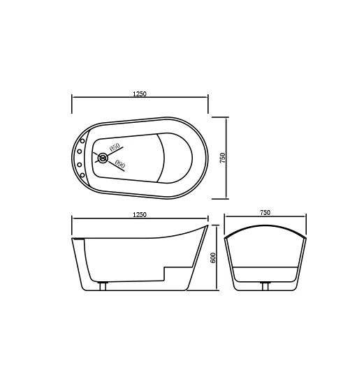 Sunny 1250×740×650mm Gloss White Acrylic Freestanding Bathtub – Special Shape