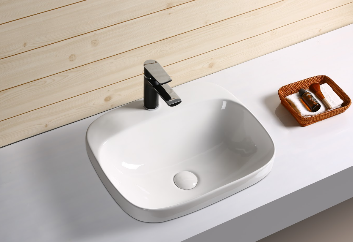 Infinity Rectangle Gloss White Ceramic Insert /Drop In Basin 500*420*155mm