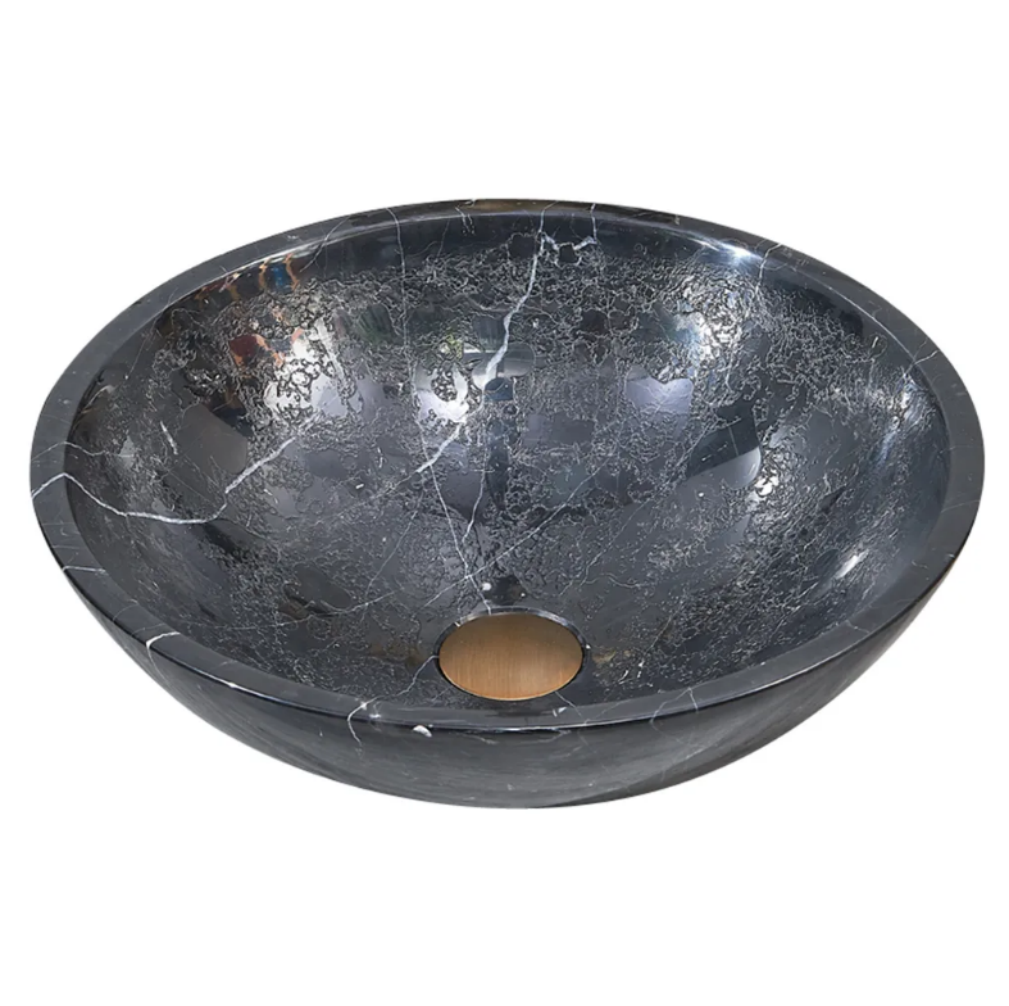 Infinity Natural Black Marble Stone Round Above Counter Art Basin 420*420*140mm