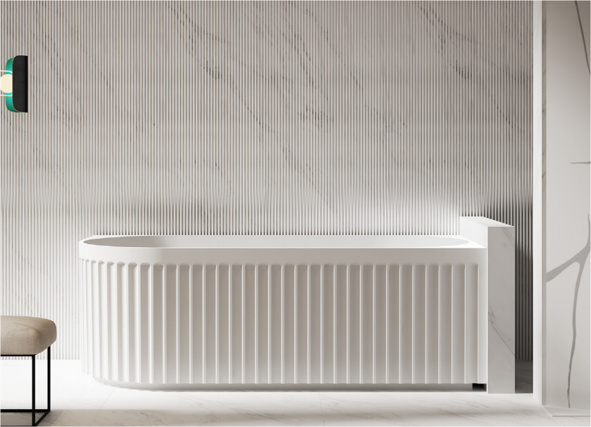 RIVA ROMA FLUTED CORNER BATHTUB – GLOSS WHITE & MATTE WHITE | Left & Right Corner | Available in 1500mm & 1700mm Sizes