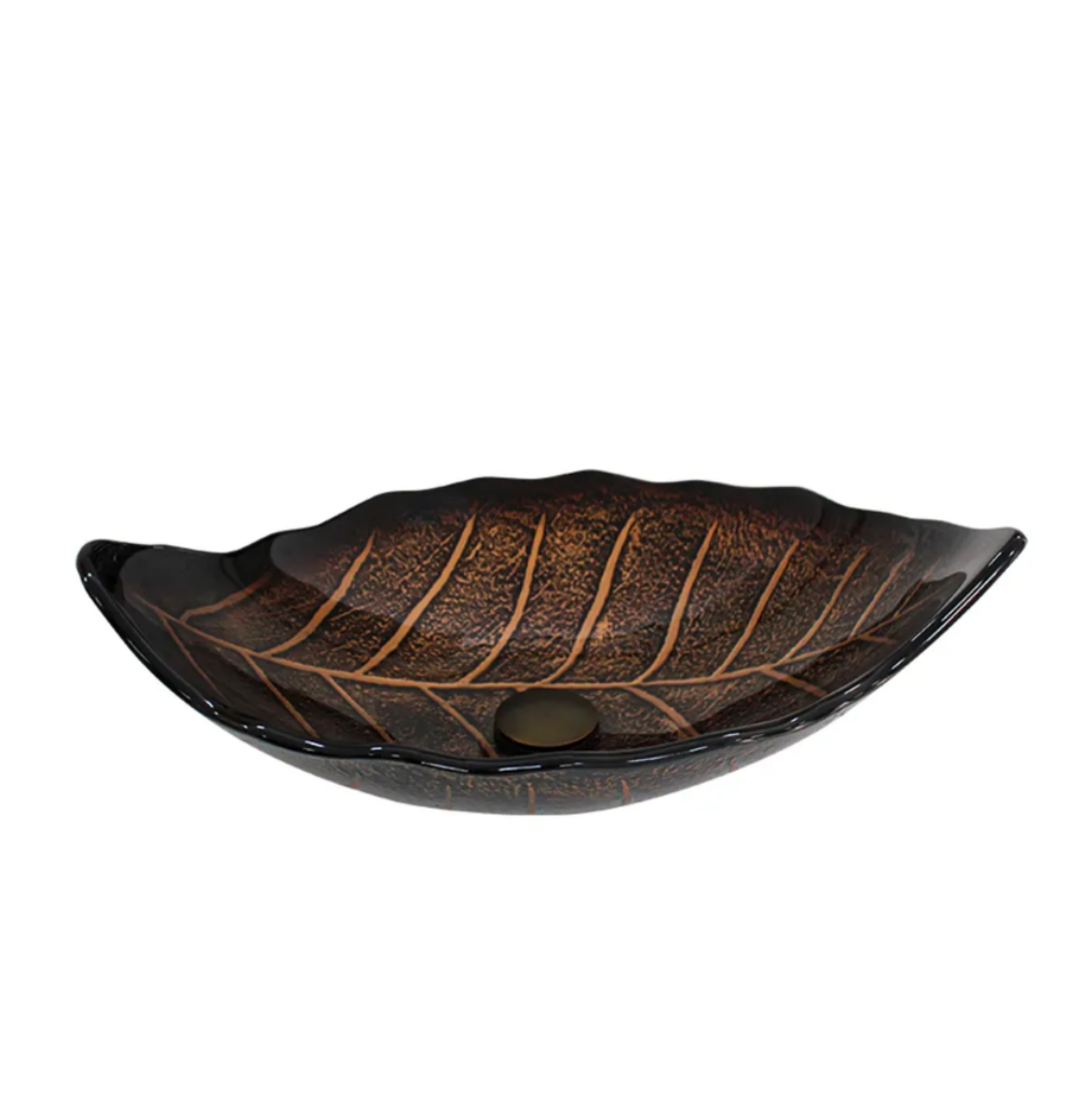 Infinity Tempered Glass Leaf Specical Shape Above Counter Art Basin 550*350*125mm
