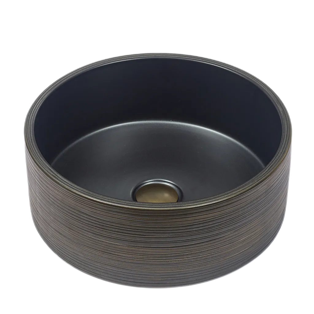 Infinity Stripe Pattern Interior Porcelain Round Above Counter Art Basin 410*410*150mm