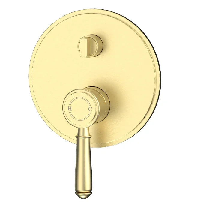Modern gold bathroom shower mixer tap with round backplate, Secasa Home tapware