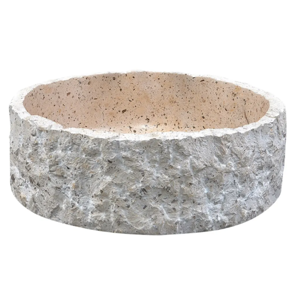 A creamy marble stone round above counter art basin with a sleek modern design.