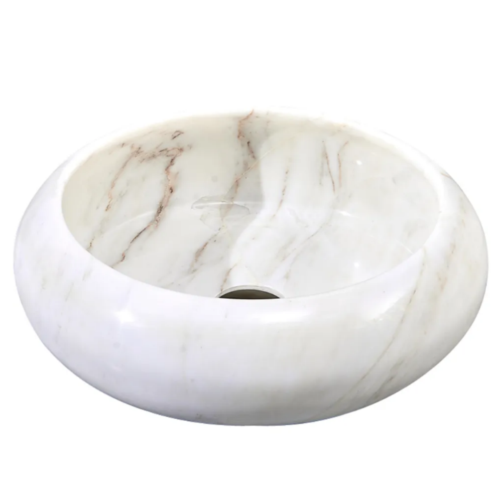 Infinity White Marble Nature Stone Round Above Counter Art Basin 420*420*140mm