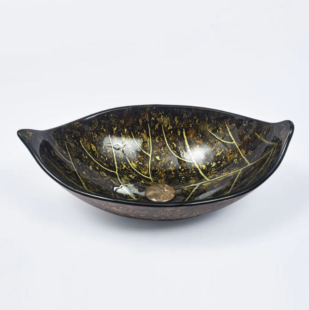 Infinity Tempered Glass Leaf Specical Shape Above Counter Art Basin 590*380*145mm