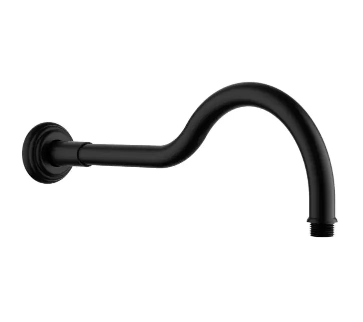 Matte black wall-mounted tapware spout with curved design, modern bathroom accessory