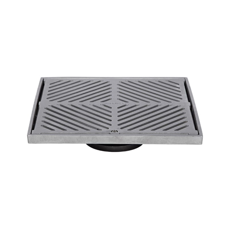 Stainless steel shower grate with diagonal slots for Secasa Home bathroom renovation.