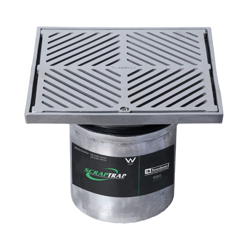 Stainless steel square floor waste arrestor with diagonal grate, suitable for modern bathrooms