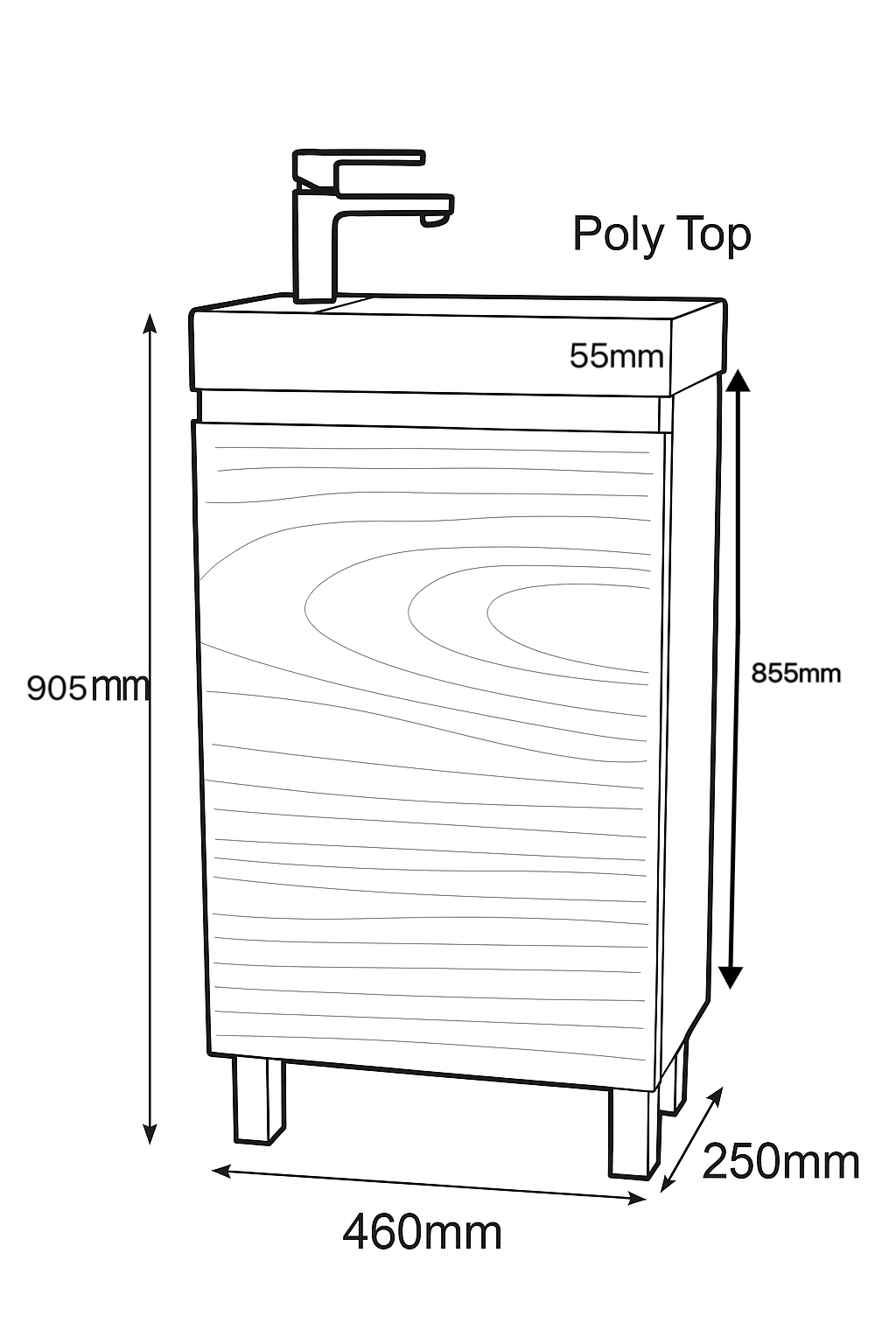 ABS Mini Freestanding Vanity – Forest Dark Oak | 460×250×855mm