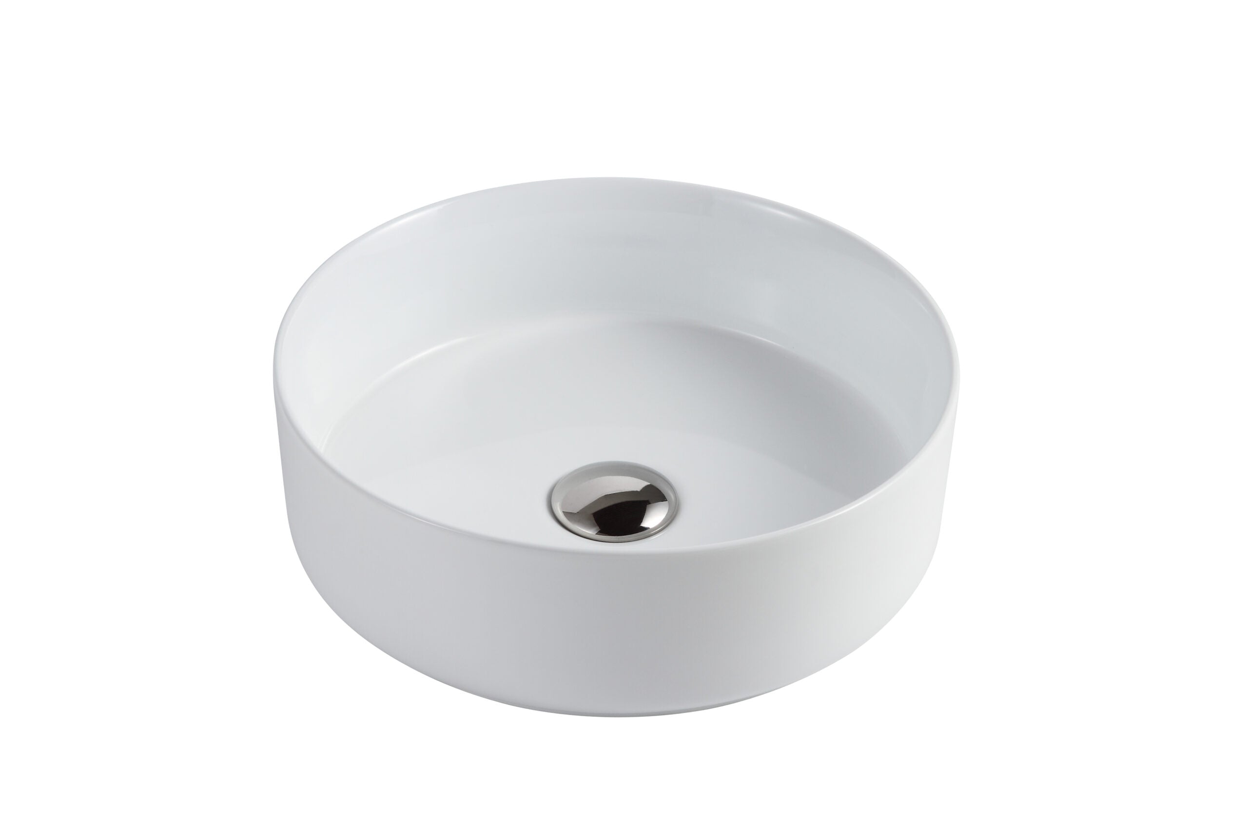 Modern round white ceramic bathroom vanity basin with chrome drain, Secasa Home