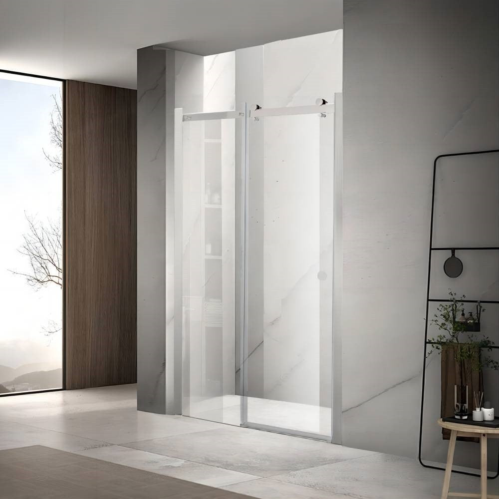 Sunny Brushed Nickel Wall to wall 900–1800×2000mm Frameless Clear Glass Sliding Door Shower Screen