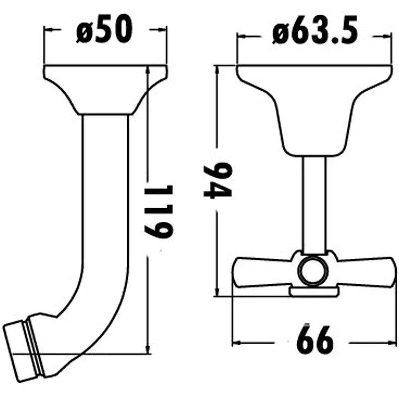 Detailed technical drawing of a bathroom waste trap with measurements, Secasa Home plumbing part