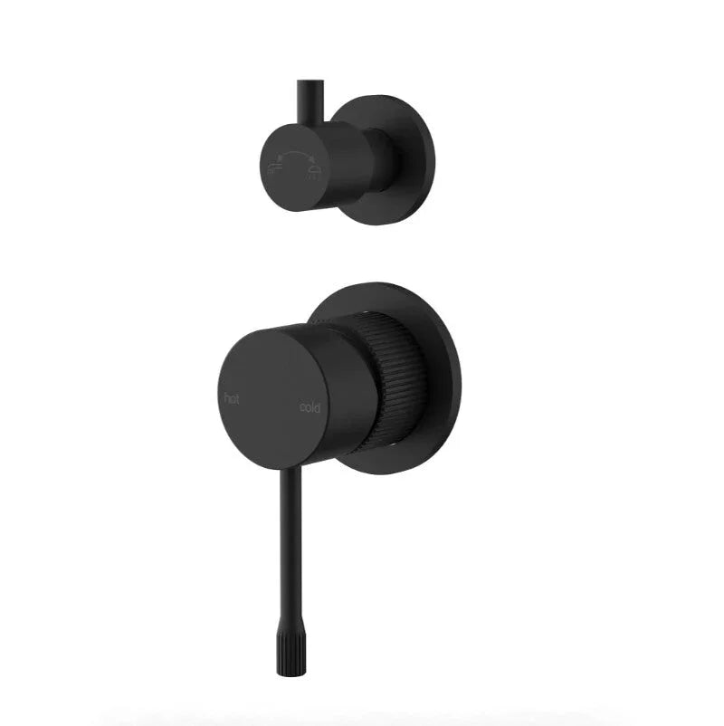 Matte black wall-mounted bathroom mixer and diverter set, modern minimalist design by Secasa Home