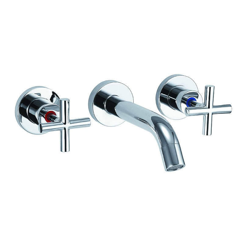 Modern chrome wall-mounted bathroom tapware set with dual cross handles from Secasa Home