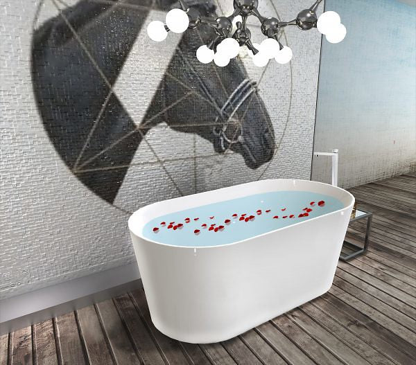 MERCIO ISEO Ultra-Slim Gloss White Oval Acrylic Freestanding Bathtub 1300–1700 × 700 × 580mm