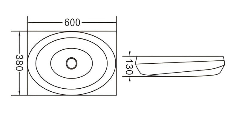 Infinity Oval Gloss White/Matt White/Matt Black Ceramic Above Counter Basin 600*380*130mm
