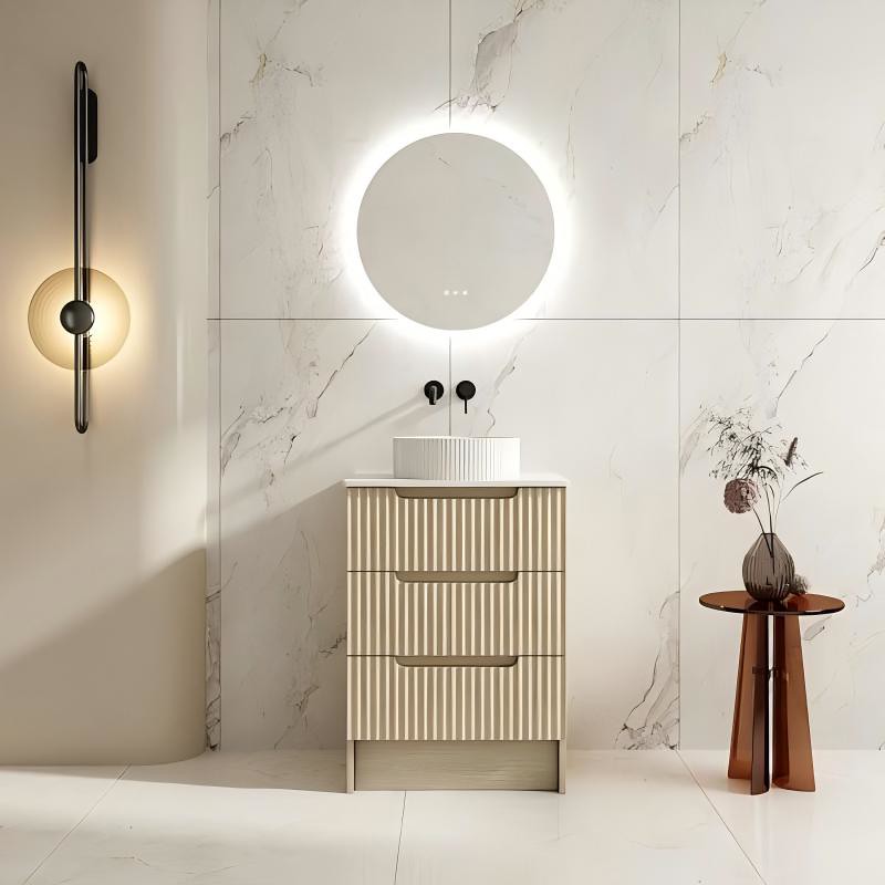 Mercio RHEA Natural Oak Fluted Freestanding Vanity with Kickboard | 600–1200mm