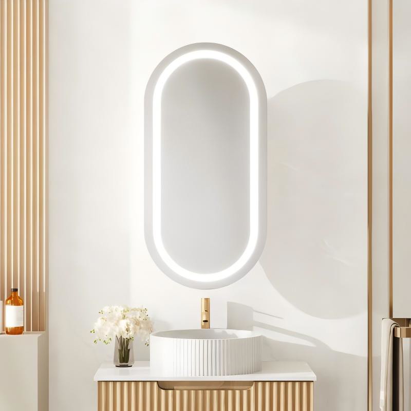 Mercio Athena Matt White Oval LED Shaving Cabinet 450 x 900mm