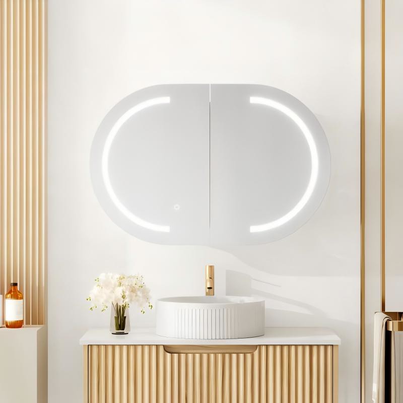 Mercio Athena Matt White Oval LED Shaving Cabinet 900 | 1200 | 1500mm