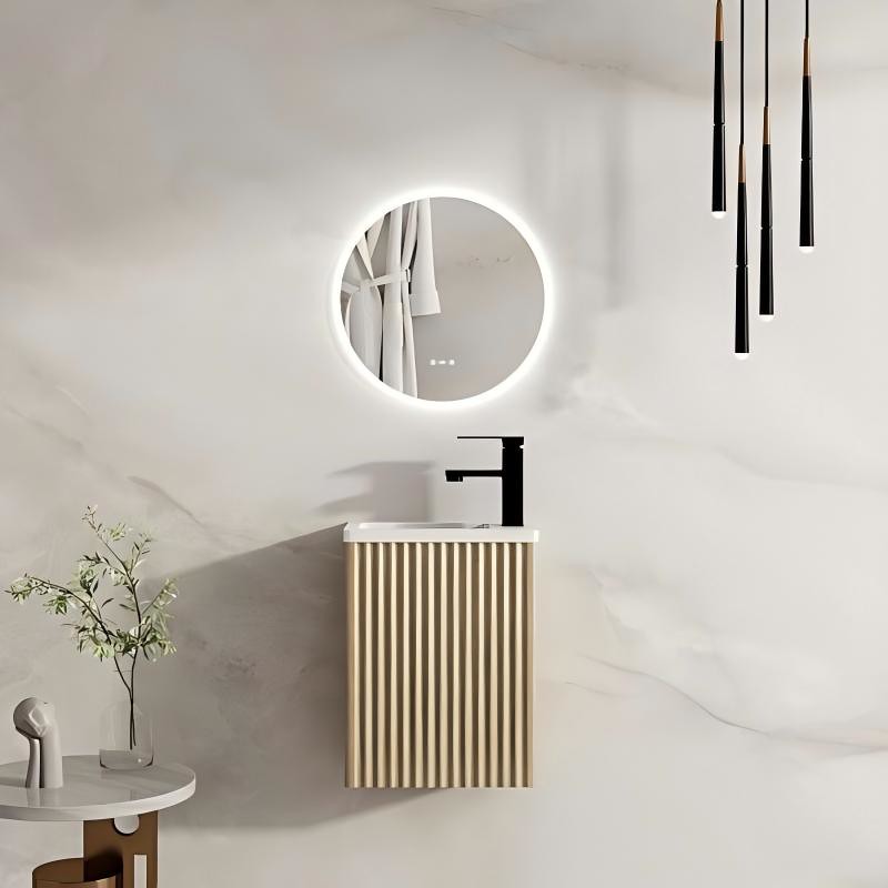 Mercio RHEA 400mm Wall Hung Vanity – Natural Oak Fluted Design