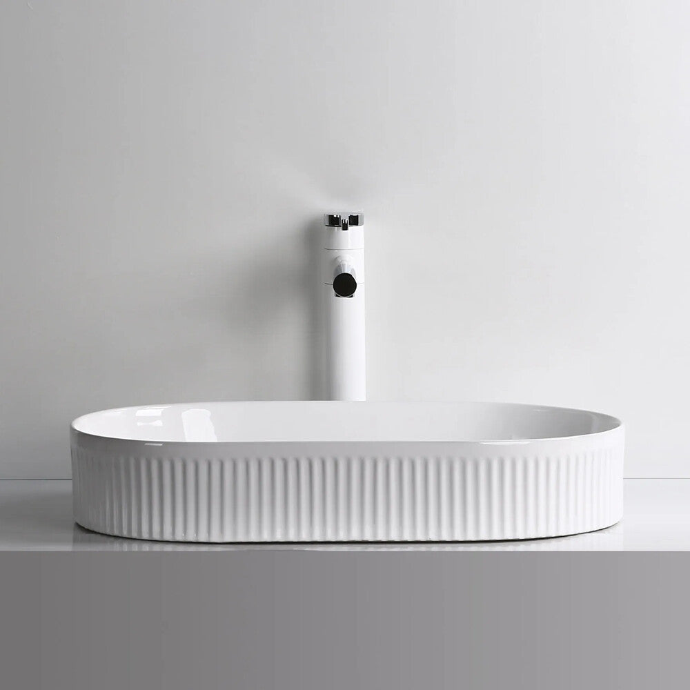 Infinity Oval Gloss White/Matt White/Matt Black Ceramic Above Counter Basin 580*360*100mm