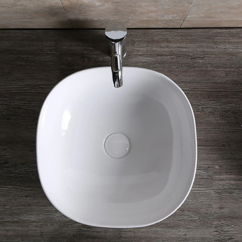 Infinity Square Gloss White Ceramic Above Counter Basin 410*410*145mm