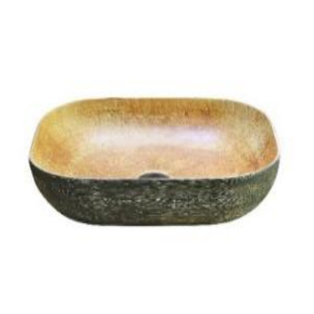 Infinity Pumpkin and Green Exterior Porcelain Rectangle Above Counter Art Basin 490*385*140mm
