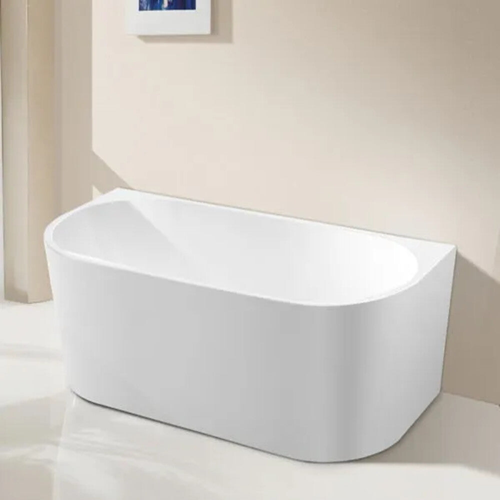 RIVA DANA Back to Wall Bathtub – Gloss White | Oval Acrylic Bath | Available in 1500mm & 1600mm Sizes