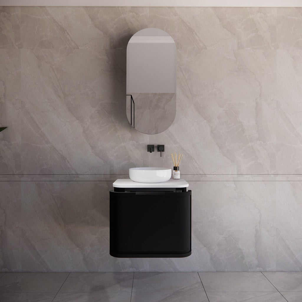Riva Houston Wall Hung Vanity – Matte Black Curved | 600–1500mm