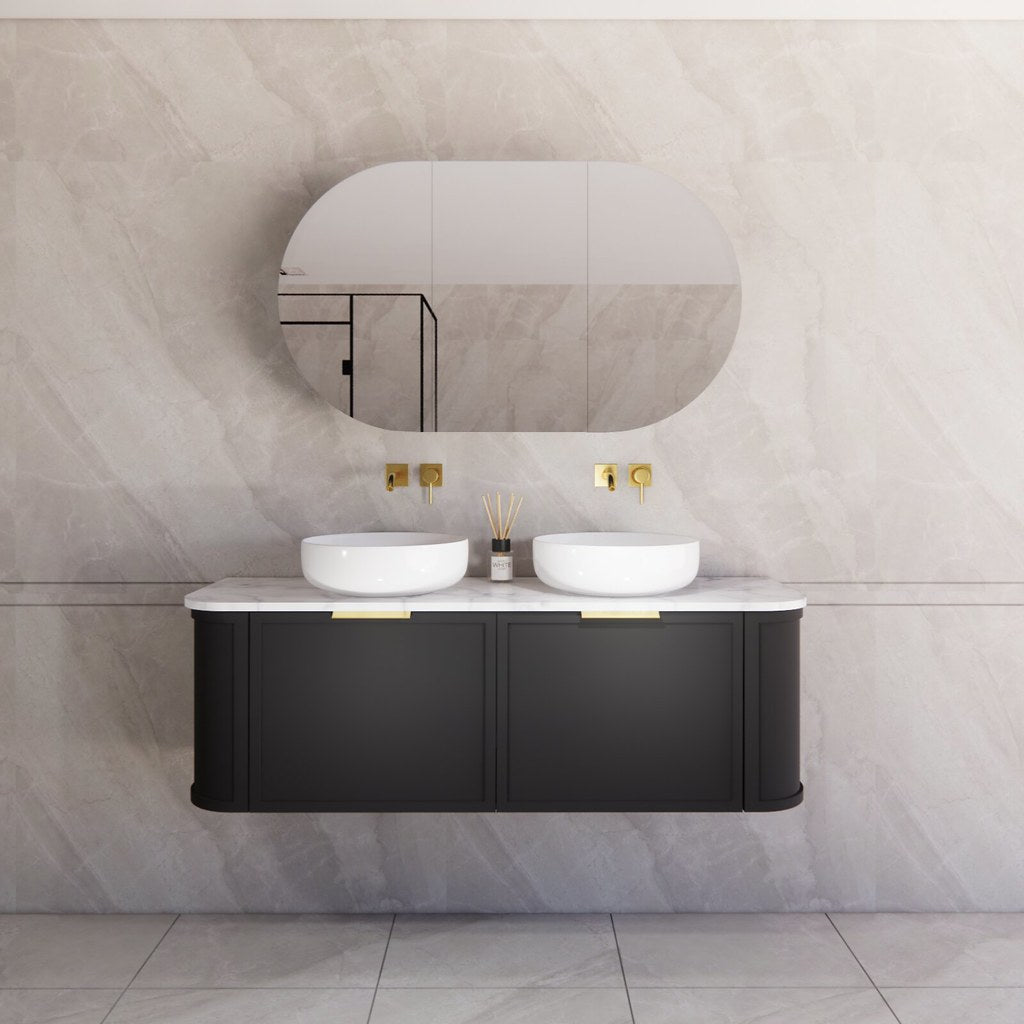 Riva Houston Wall Hung Vanity – Matte Black Curved | 600–1500mm