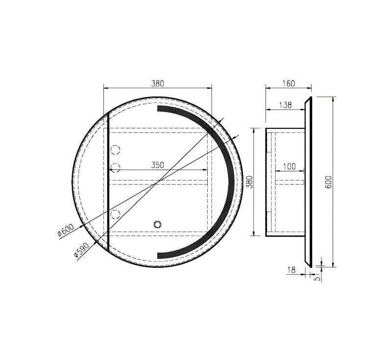 Mercio Athena Matt White Round LED Shaving Cabinet 600 | 750mm