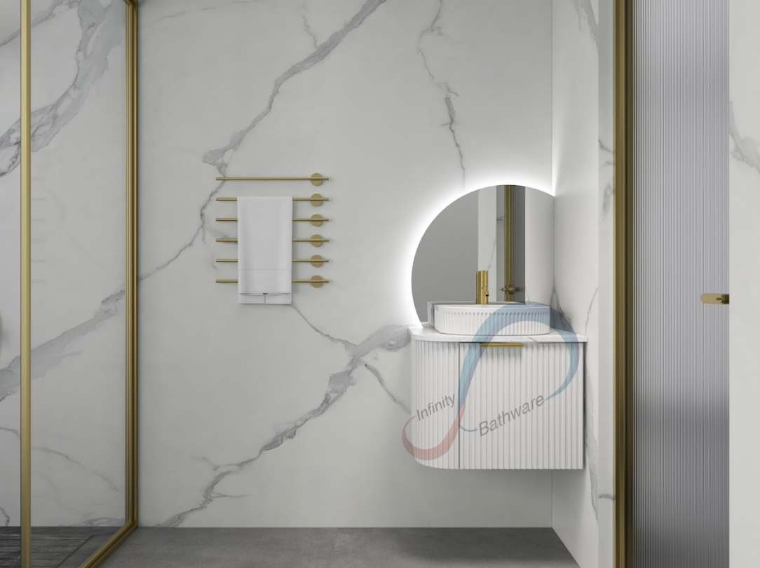 INFINITY Rio Right Corner Fluted Wall Hung Vanity – Matte White | 600–1500mm