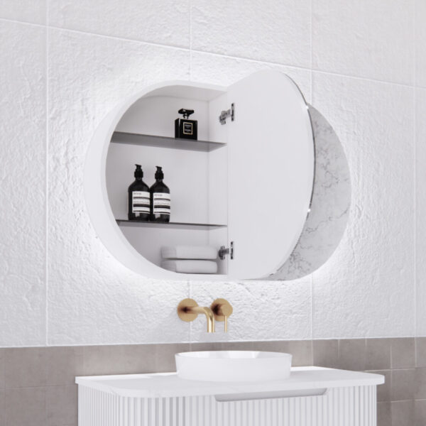 RIVA Paris LED Oval 870×600mm Shaving Cabinet l Matt Black/Matt White