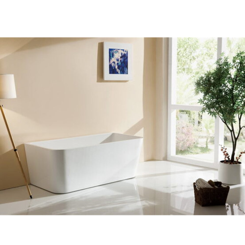 RIVA MANDY Back to Wall Gloss White Rectangular Acrylic Bathtub| Available in 1500mm & 1600mm