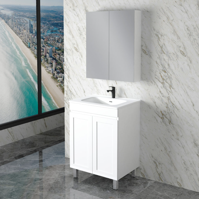 ABS MIAMI Freestanding Vanity with Legs – Matt White Shaker | 600–1500mm