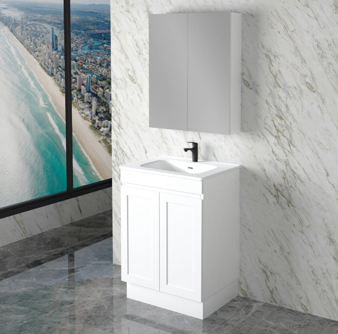 ABS Riva MIAMI Freestanding Vanity with Kickboard – Matt White Shaker | 600–1500mm