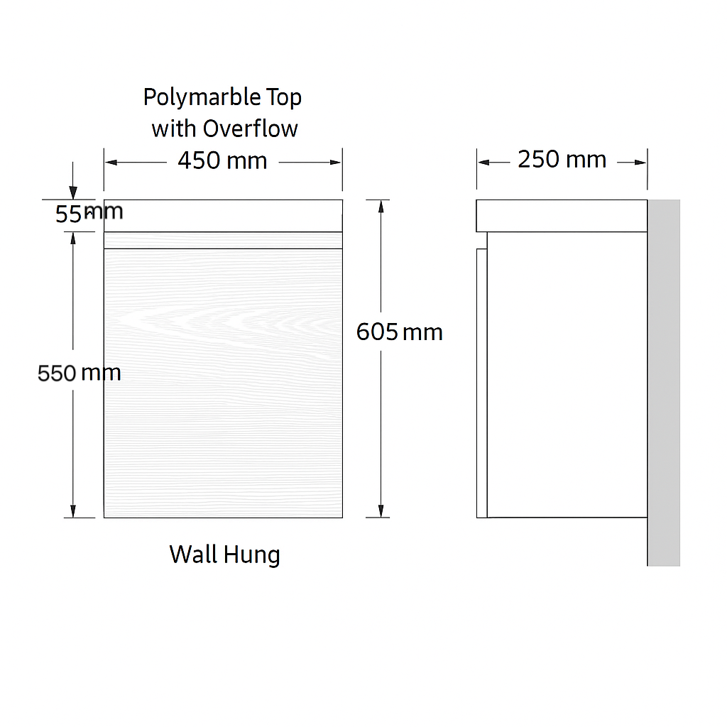 ABS Mini Wall Hung Vanity – Forest Timber Dark Oak | 450×250×550mm