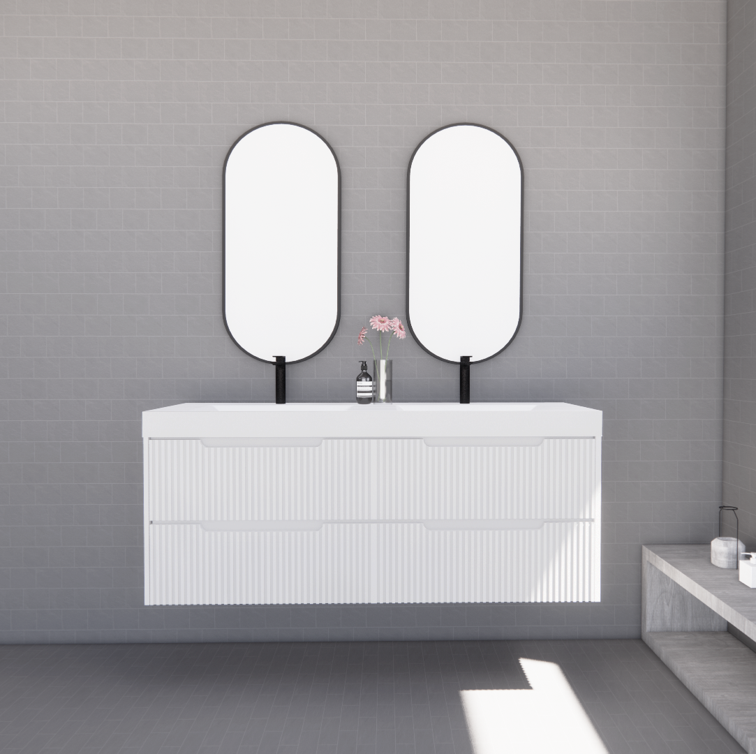 RIVA Bali Wall Hung Vanity – Matt White Fluted | 600–1500mm