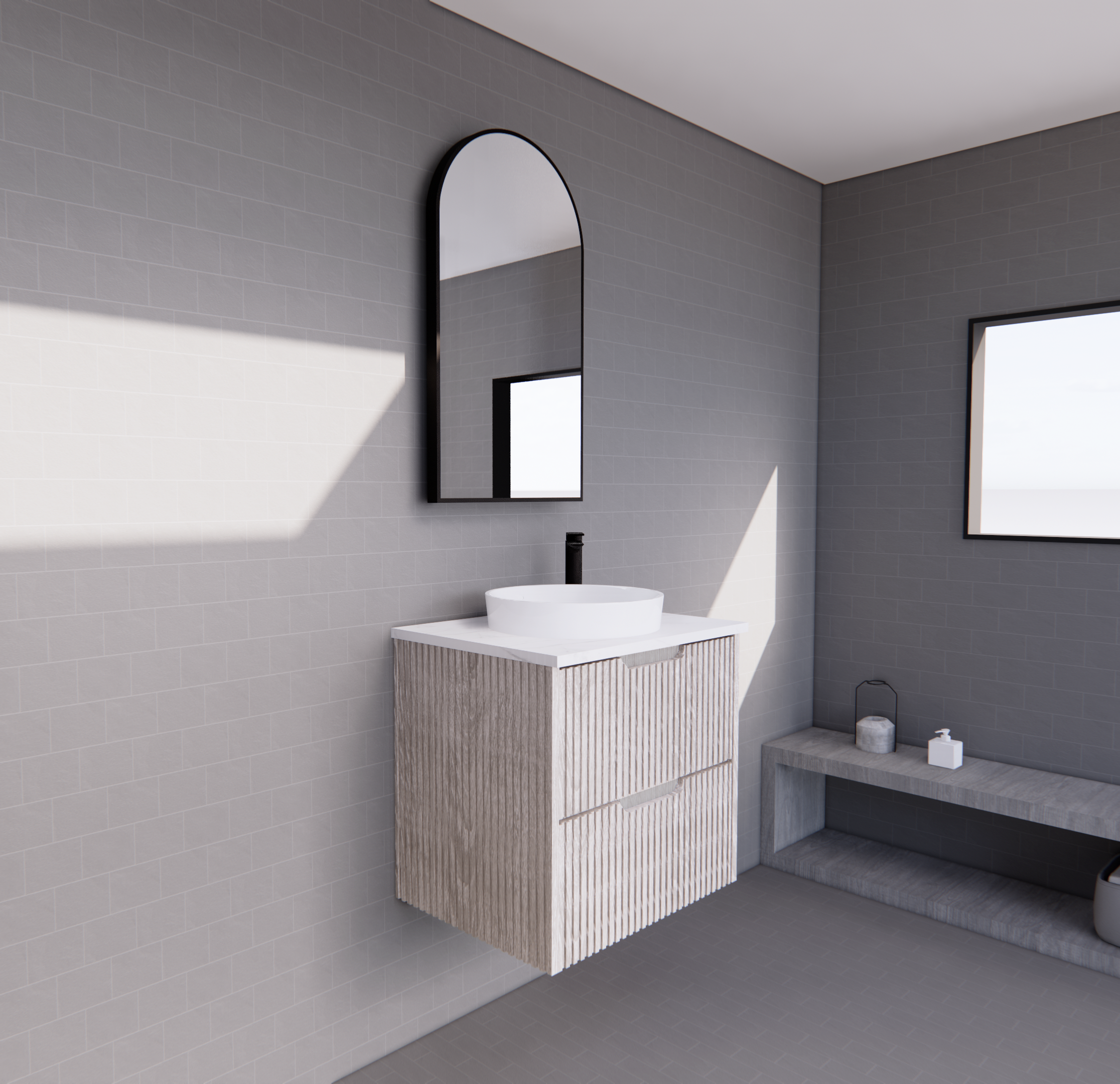 RIVA Bali Wall Hung Vanity – White Oak Fluted | 600–1500mm