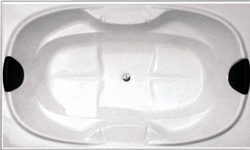 Modern white freestanding bath with ergonomic contours and black headrests, Secasa Home