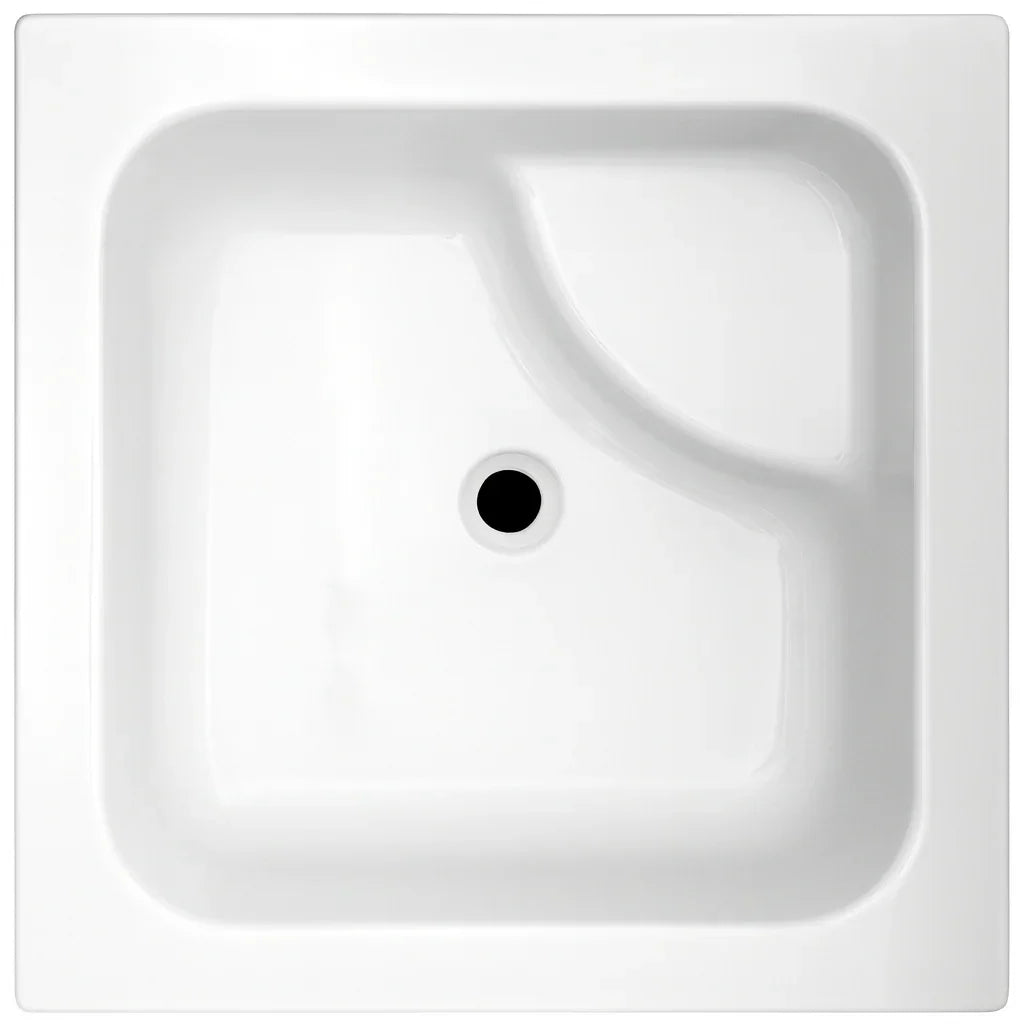 Modern square white bathroom vanity basin with central drain, Secasa Home.