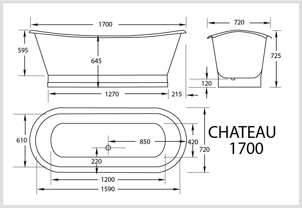 BROADWAY CHATEAU FREESTANDING BATHTUB – GLOSS BLACK & WHITE ACRYLIC 1700MM