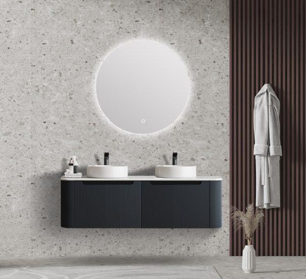 MERCIO Rome Matt Black Fluted Curved Wall-Hung Vanity 600-1500mm